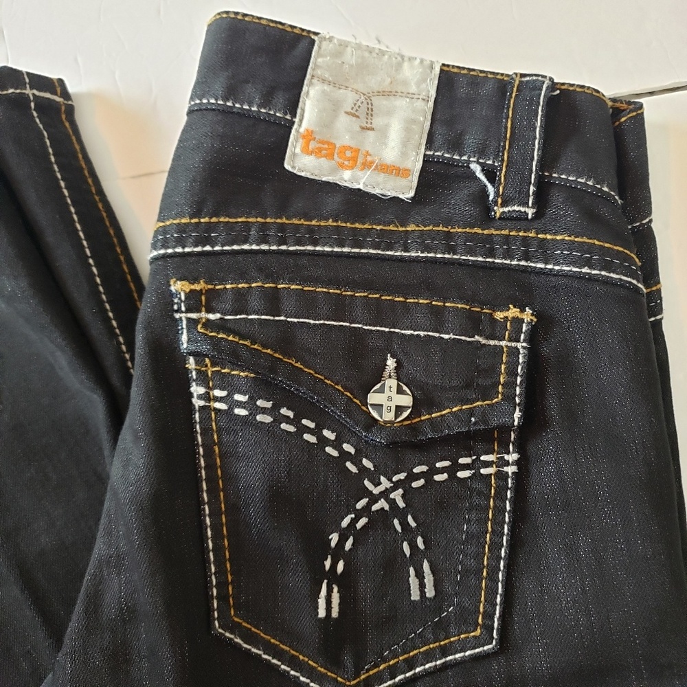 Dark Black Boot Cut Denim Jeans Stretch - Picture 5 of 8